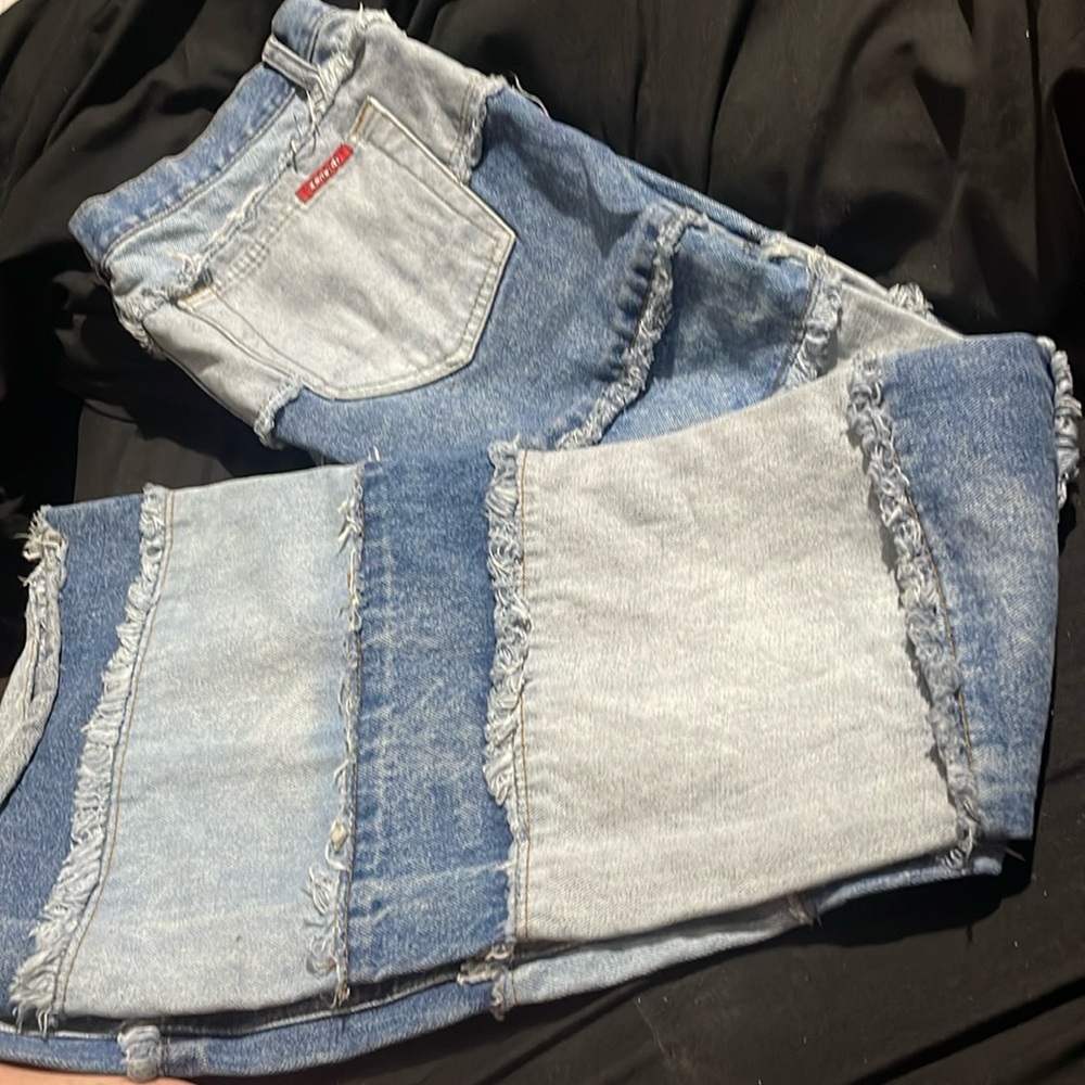 Perfect condition, original style, true denim patchwork, jeans with flared legs
